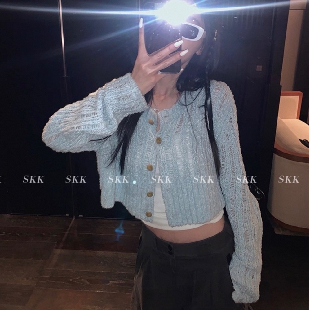 Blackpink Jenny Open YY inspired Light Blue Button-Up Women's Sweater
